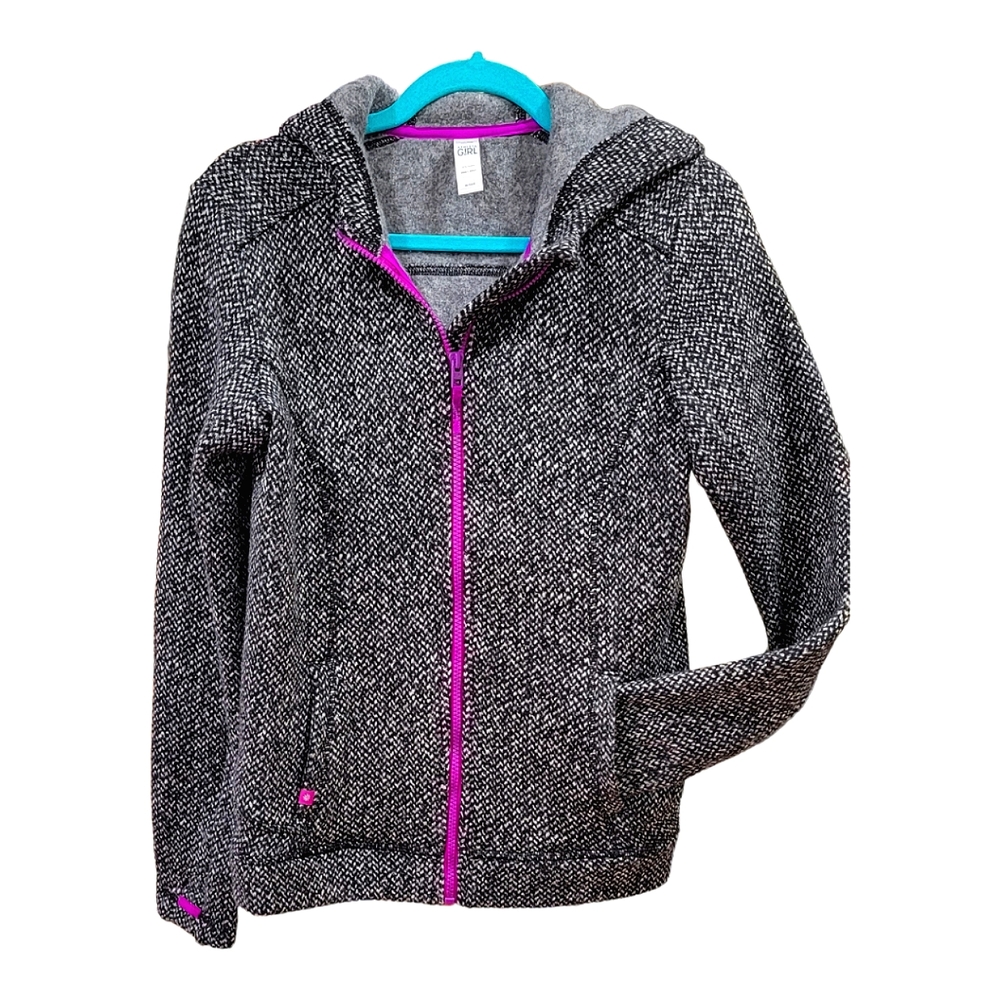 ATHLETA EUC Black & White Herringbone Jacket, Girls sz XL/14 or Women's sz XS/S